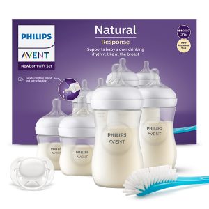 AVENT rinkinys iš 4 jautrių buteliukų + buteliuko šepetėlis + buteliuko spenelis, SCD838/11