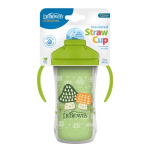 Dr. Brown'ss Terminis puodelis su šiaudeliais 300ml žalia + 12m
