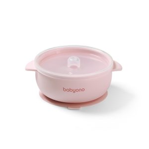 BABYONO Silikoninis puodelis su siurbtuku ir dangteliu, rožinis