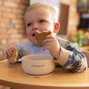 BABYONO Silikono dubuo su siurbtuku ir dangteliu, smėlio spalvos