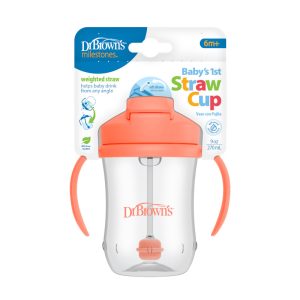 Dr. Brown'ss Pirmasis šiaudinis puodelis 270ml koralų +6m