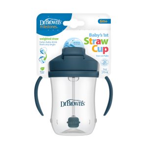 Dr. Brown'ss Pirmasis šiaudinis puodelis 270ml tamsiai mėlynas +6m