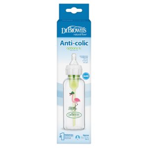 Dr. Brown'ss Standartinis buteliukas 250ml OPTIONS+ su speneliu +3m Flamingo dekoro stiklas