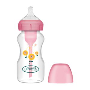 Dr. Brown'ss Butelis su plačiu kaklu 270ml Options + rožinės spalvos saulėgrąžų dekoras
