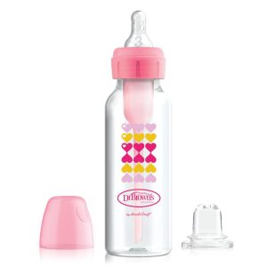 Dr. Brown'ss Standartinis buteliukas 250ml Options + dekoruotas 6+ žinduku ir neišsiliejančiu snapeliu rožinės spalvos
