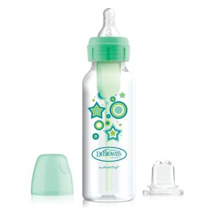 Dr. Brown'ss Standartinis buteliukas 250ml Options + dekoruotas 6+ žinduku ir neišsiliejančiu snapeliu žalia