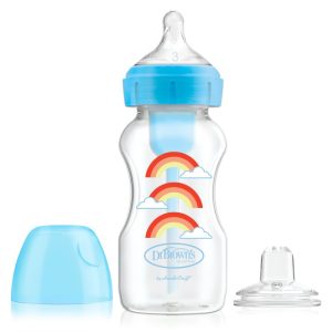 Dr. Brown'ss Buteliukas su plačiu kaklu 270ml Options + dekoruotas 6+ žinduku ir neišsiliejančiu snapeliu mėlynu