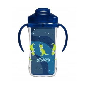 Dr. Brown'ss Terminis puodelis su šiaudeliais 300ml mėlynas 12+