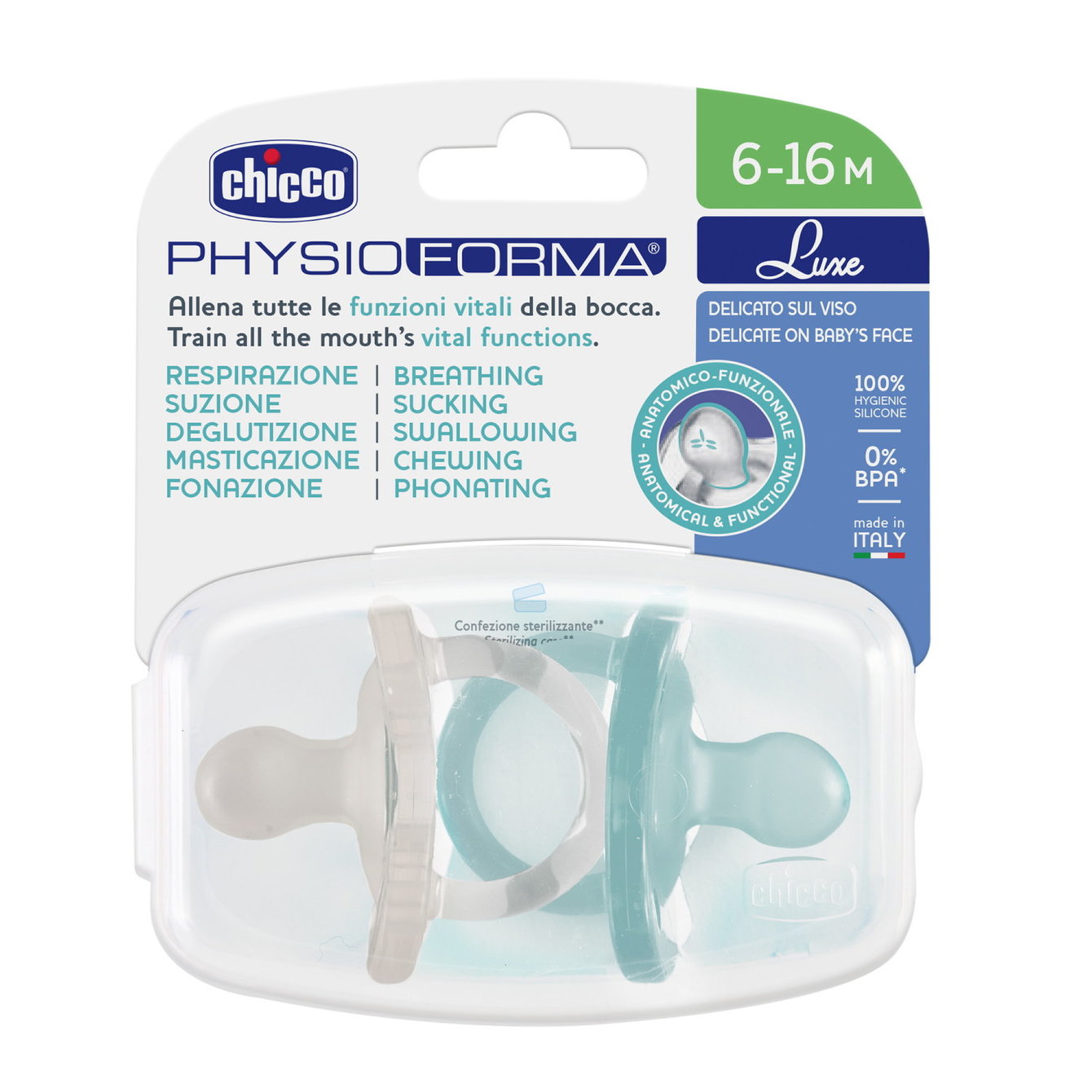 CHICCO PHYSIOFORMA LUXE čiulptukas 6-16M mint 2 vnt. - Image 2