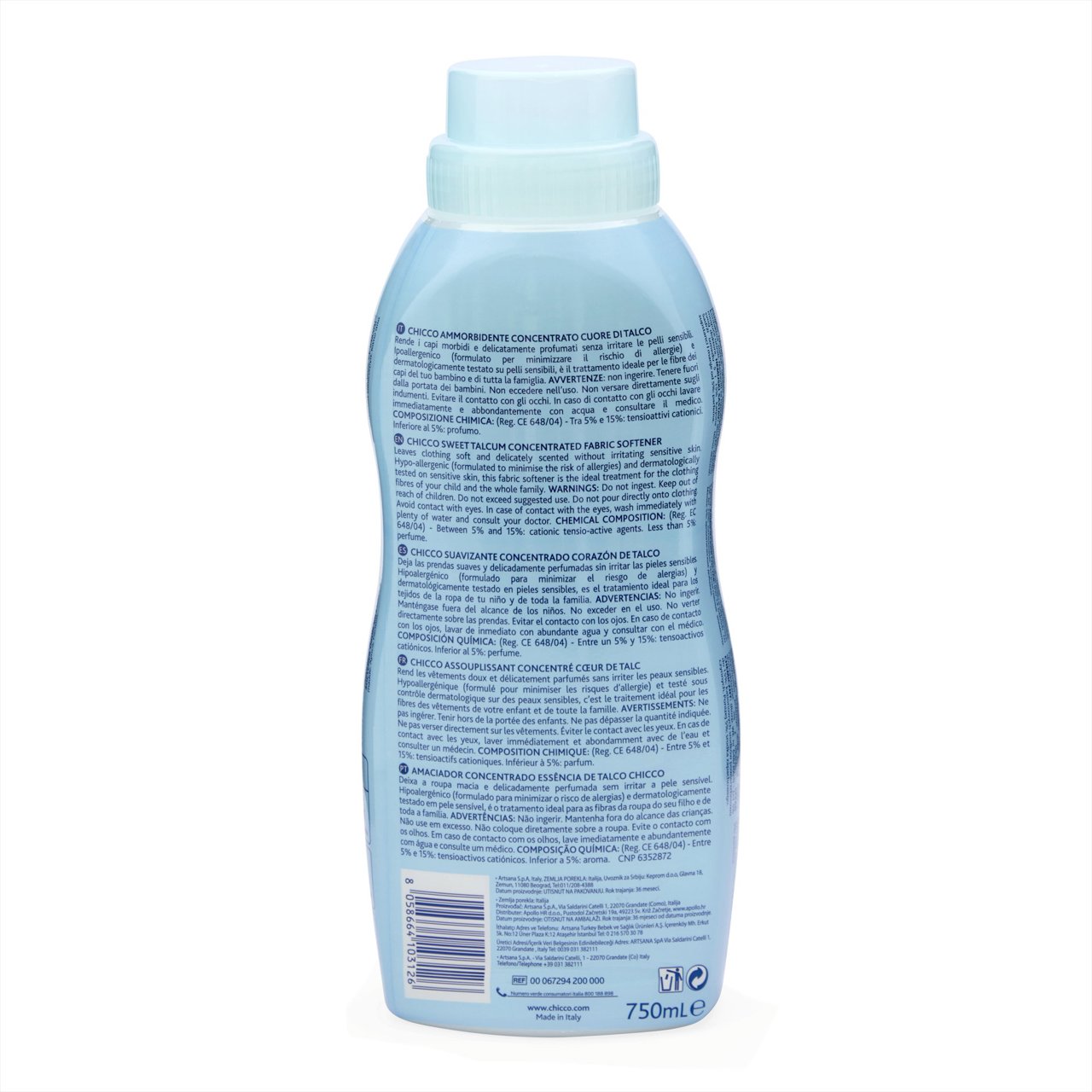CHICCO Sweet Talcum audinių minkštiklis 750 ml mėlynas - Image 2