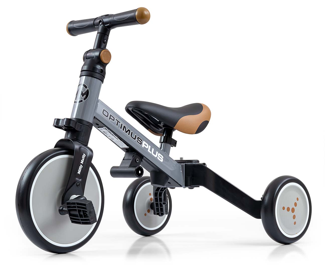 MILLY MALLY 4in1 dviratis OPTIMUS Plus pilkos spalvos – kūdikių prekė