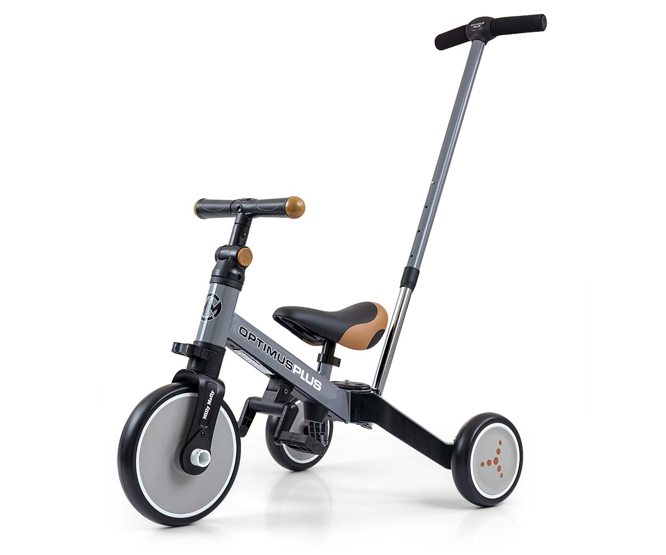 MILLY MALLY 4in1 dviratis OPTIMUS Plus pilkos spalvos – kūdikių prekė