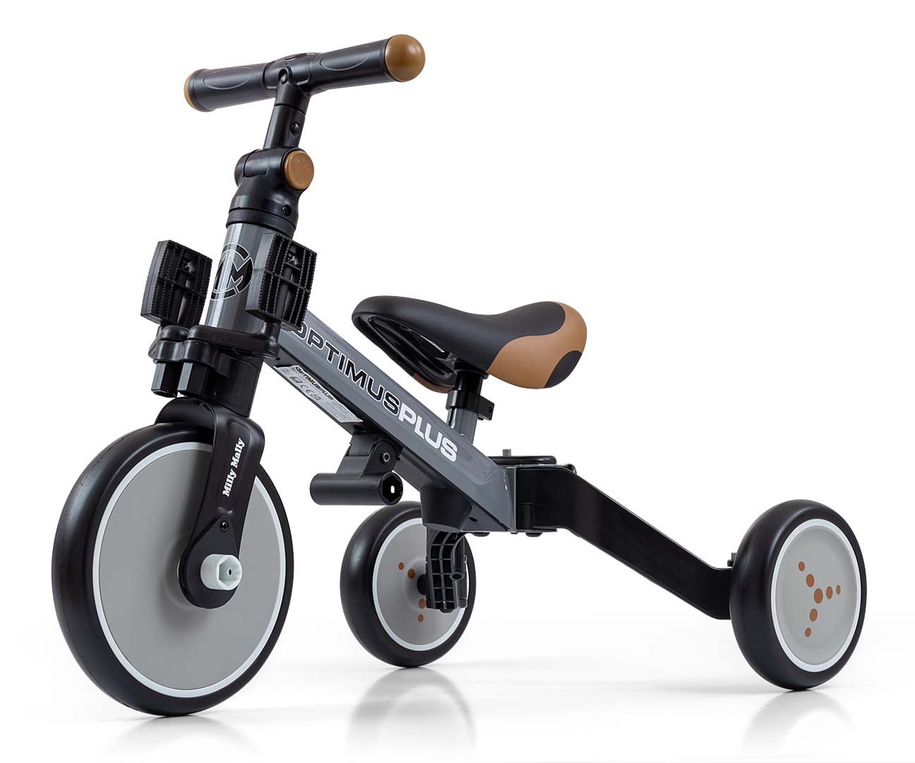 MILLY MALLY 4in1 dviratis OPTIMUS Plus pilkos spalvos – kūdikių prekė