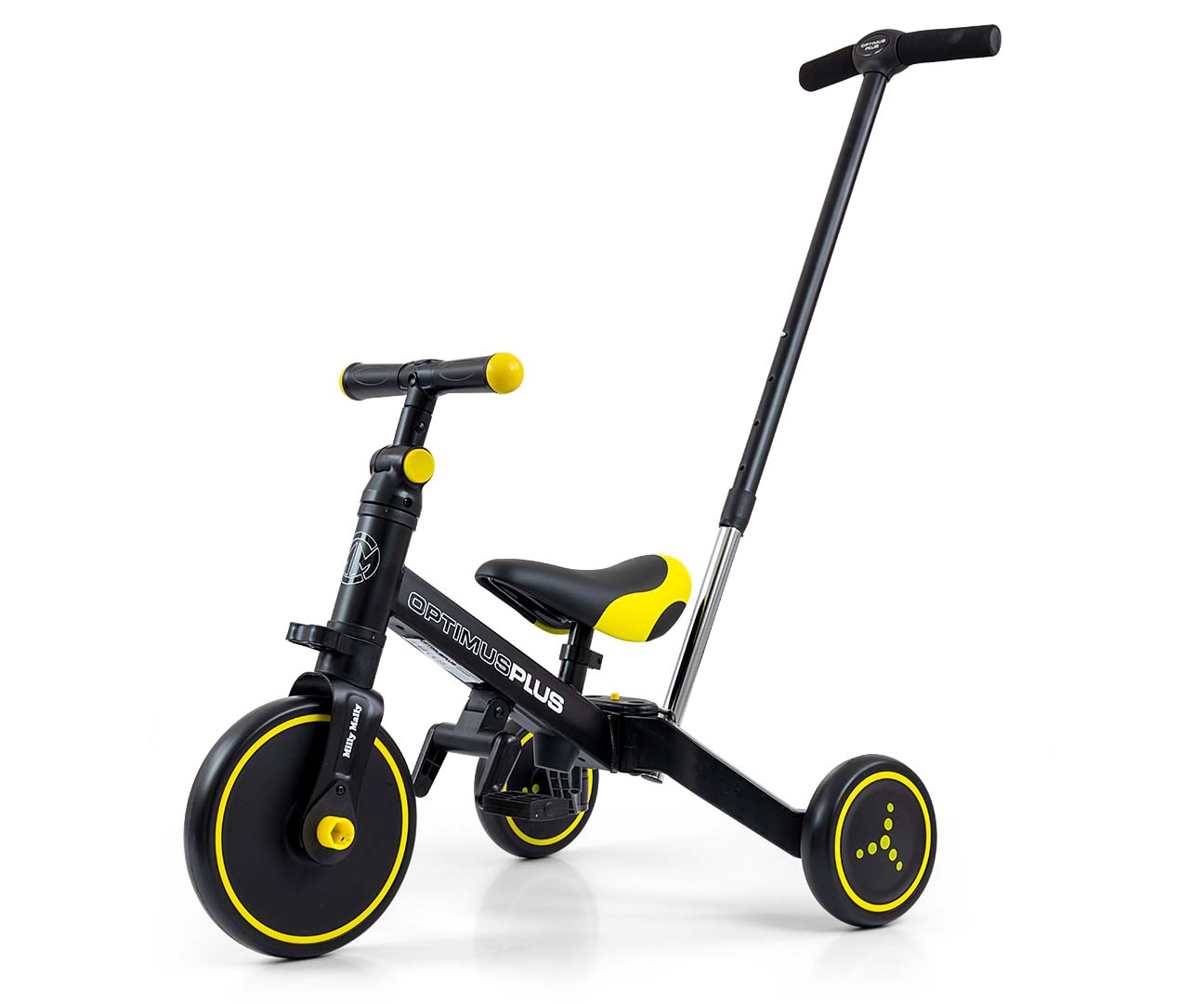 MILLY MALLY 4in1 dviratis OPTIMUS Plus juodas – kūdikių prekė