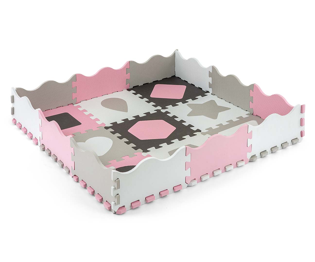 MILLY MALLY Jolly 3×3 formų dėlionės putplasčio kilimėlis – rožinė pilka – kūdikių prekė