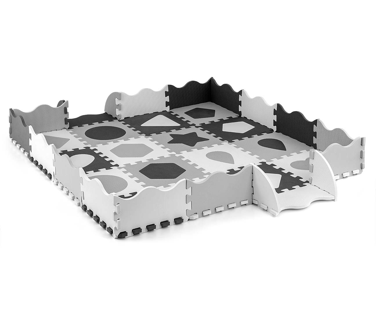 MILLY MALLY Porolono dėlionės kilimėlis 36 vnt. Jolly 4×4 Shapes – pilka – kūdikių prekė