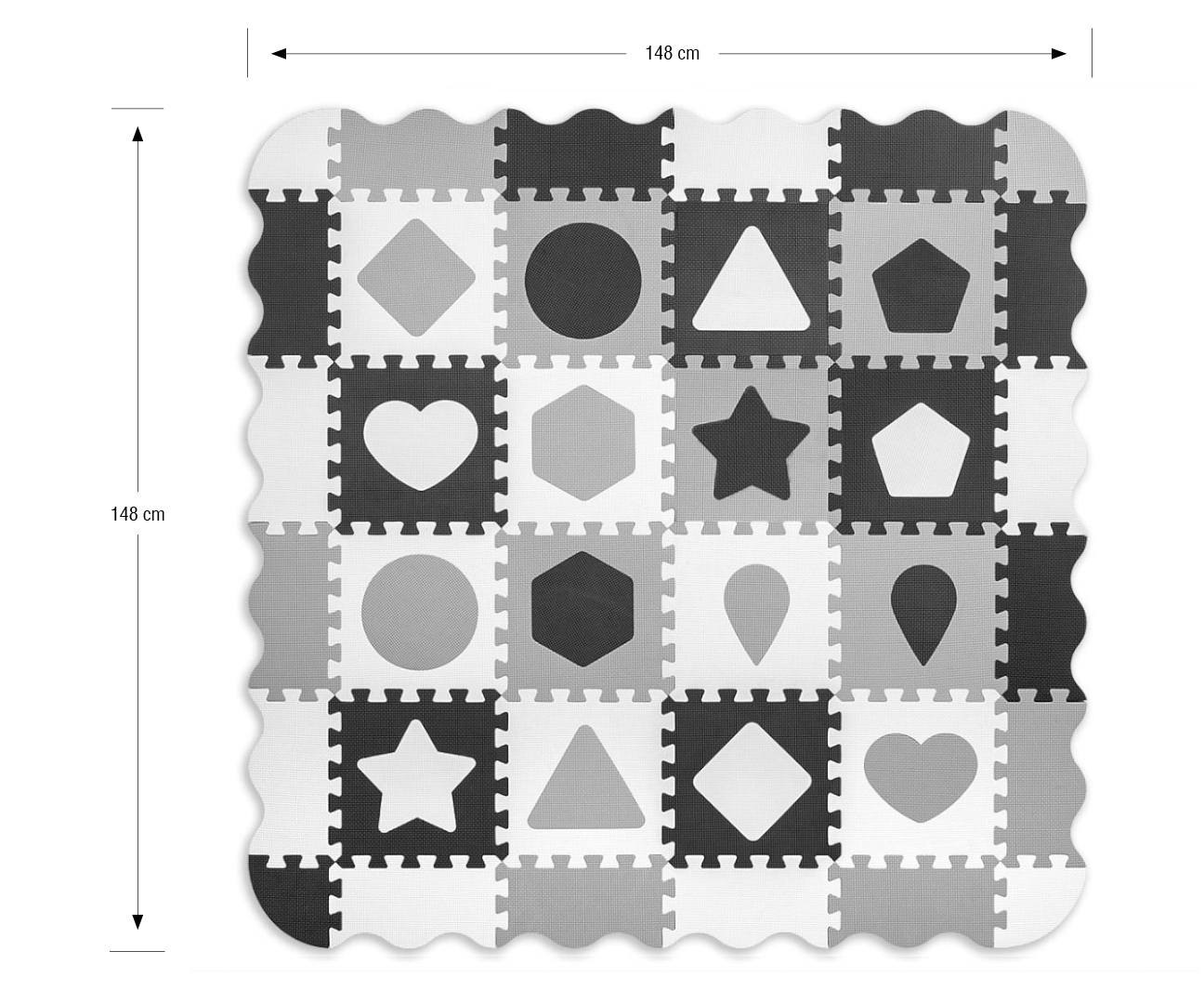 MILLY MALLY Porolono dėlionės kilimėlis 36 vnt. Jolly 4×4 Shapes – pilka – kūdikių prekė