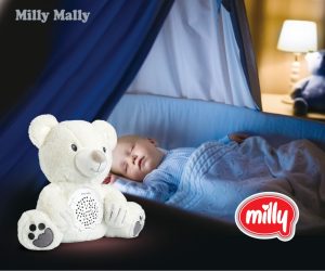 MILLY MALLY Milly Bear Baltas pliušinis žaislas su projektoriumi – kūdikių prekė