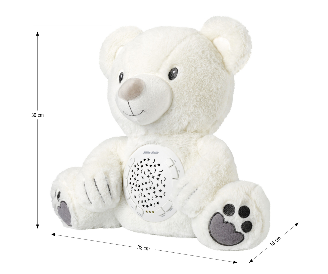 MILLY MALLY Milly Bear Baltas pliušinis žaislas su projektoriumi – kūdikių prekė