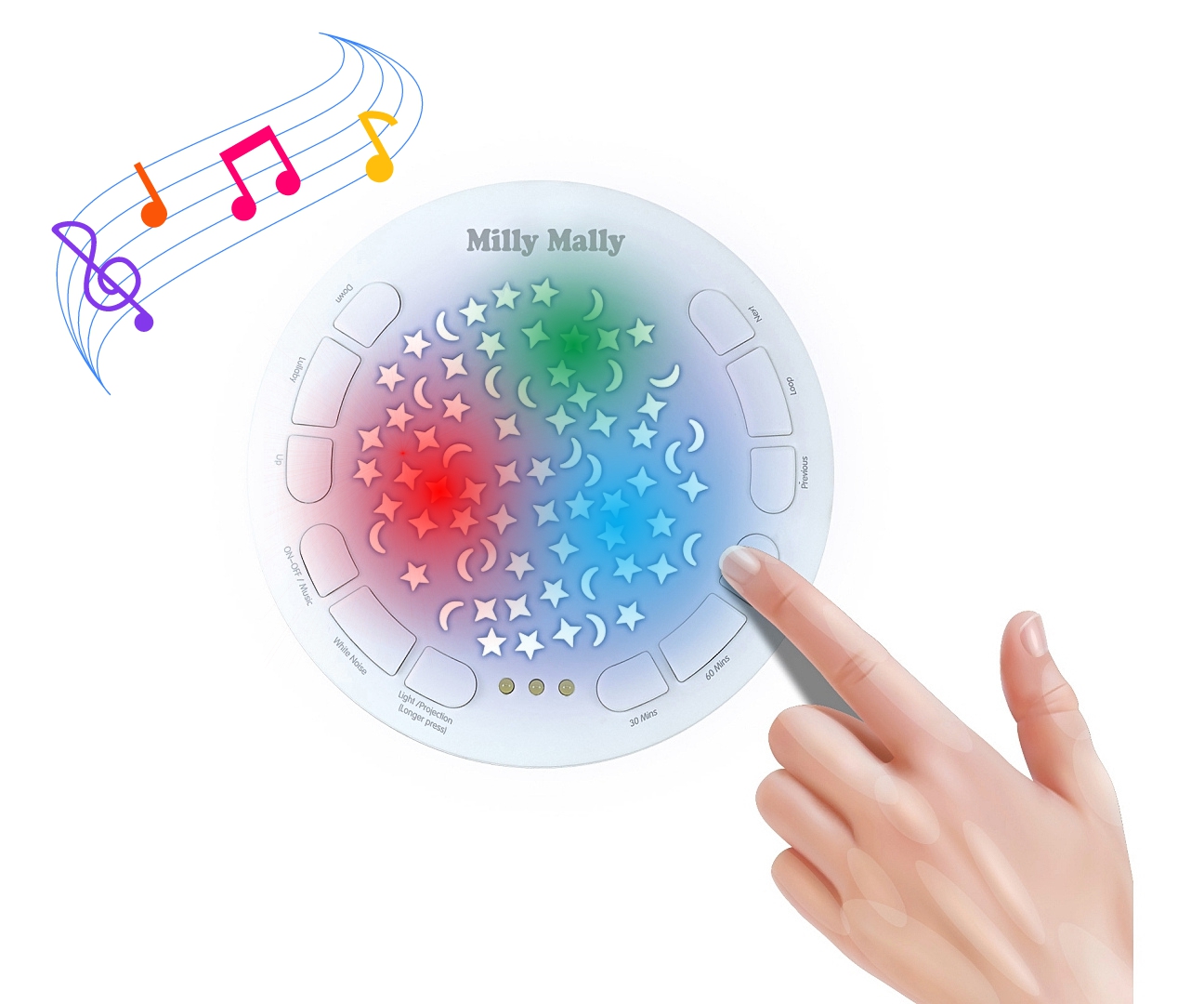 MILLY MALLY Milly Bear Baltas pliušinis žaislas su projektoriumi – kūdikių prekė