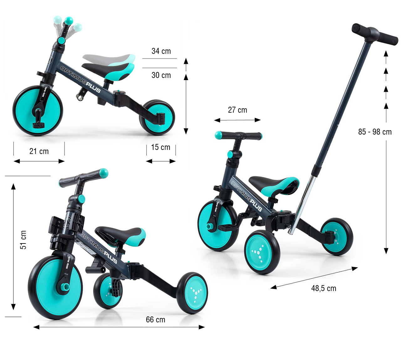 MILLY MALLY dviratis 4in1 OPTIMUS Plus mint – kūdikių prekė