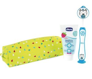 CHICCO Dantų pastos rinkinys + šepetėlis + dėklas Tiger 3-6l