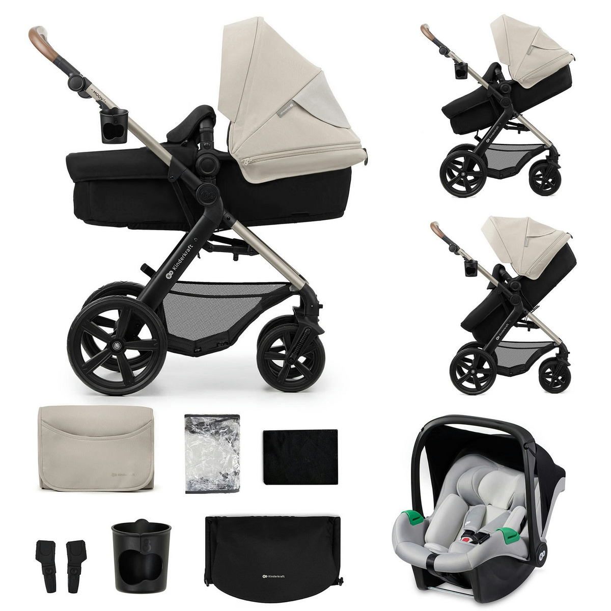 KINDERKRAFT Daugiafunkcis vežimėlis MOOV 2 3in1 Moonlight Grey EVA WHEELS – kūdikių prekė