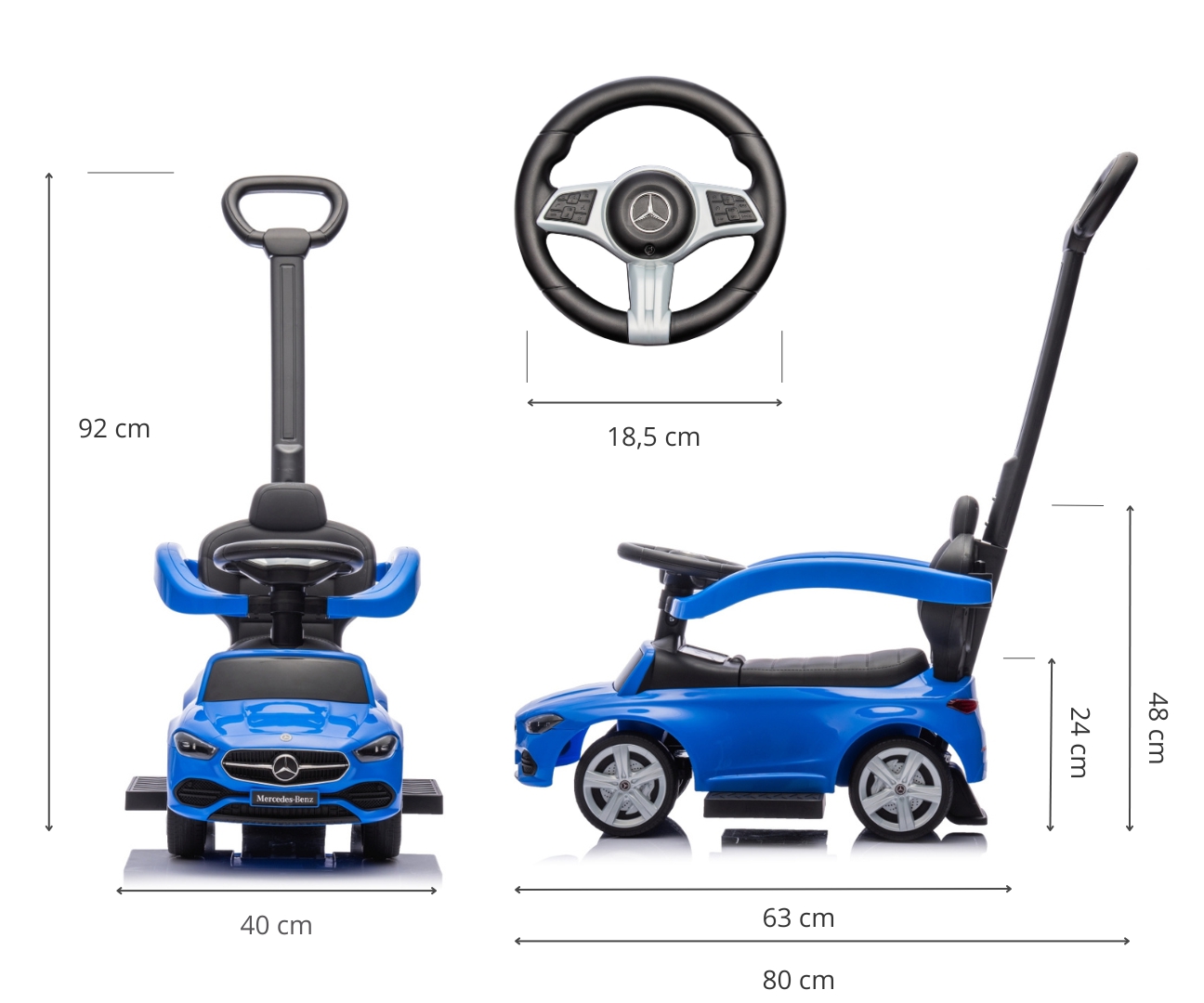 MILLY MALLY Transporto priemonė su Mercedes C-Class Blue rankena – kūdikių prekė