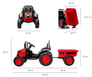 MILLY MALLY Akumuliatorinė transporto priemonė Traktorius su priekaba Farmer Red