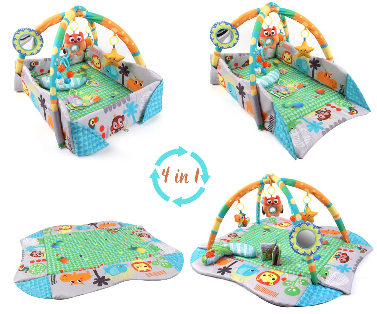 MILLY MALLY TinyMini JL628-1B Mokomasis kilimėlis 4in1 Jungle – kūdikių prekė