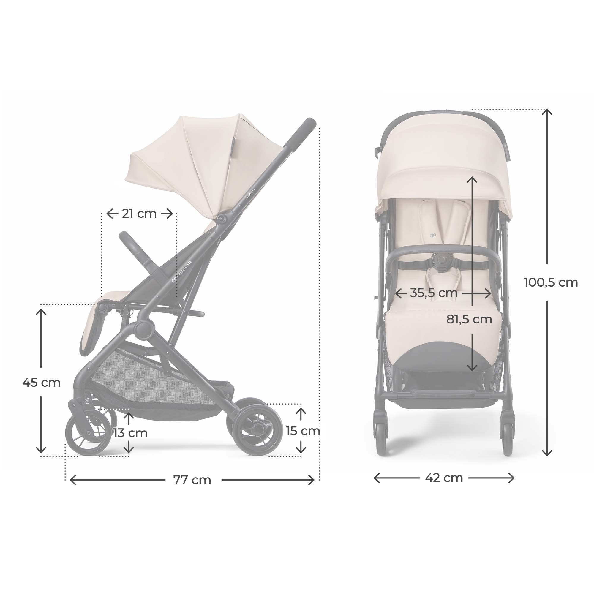 KINDERKRAFT INDY 3 Misty Beige vežimėlis – kūdikių prekė