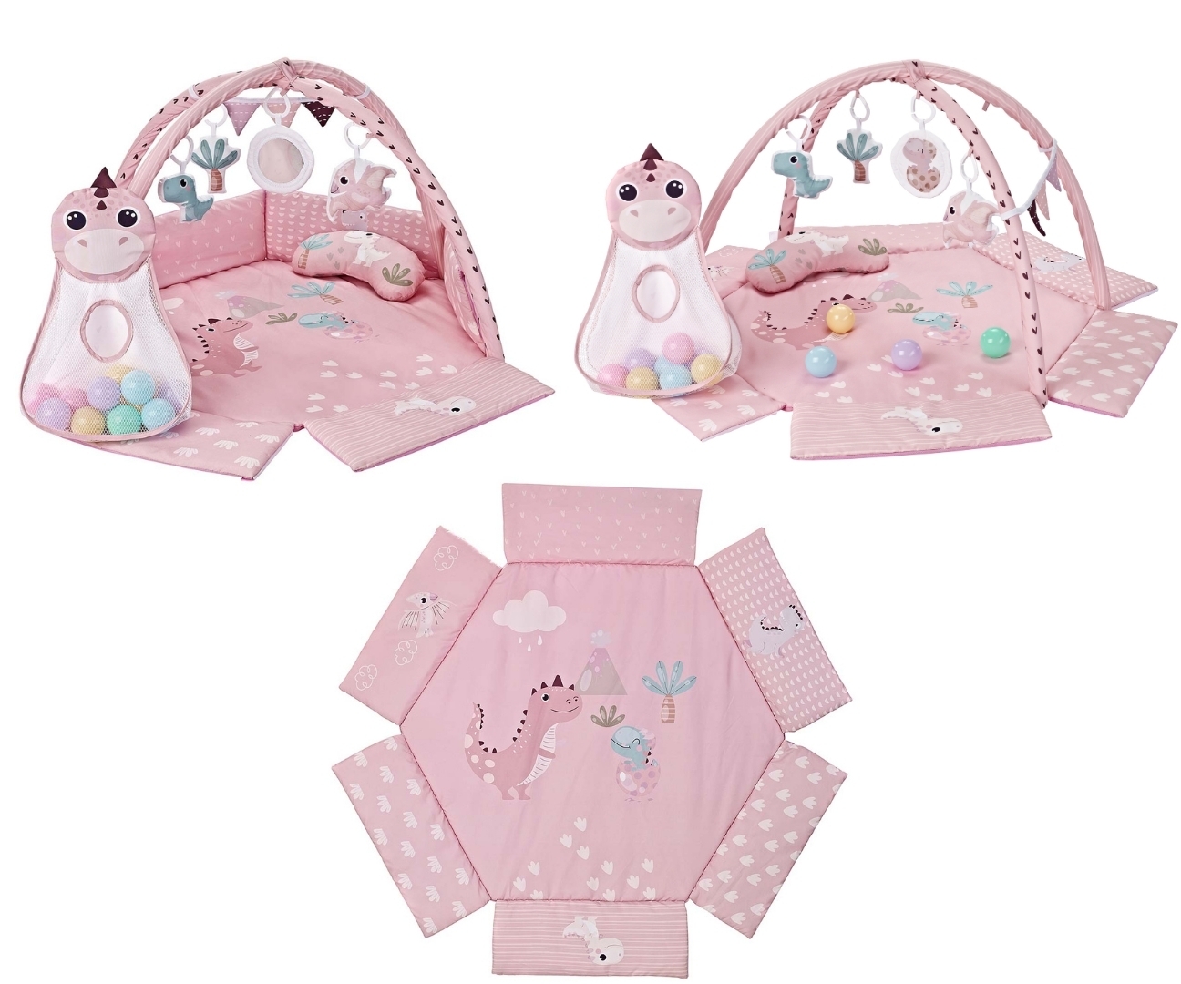 MILLY MALLY TinyMini CC9881 Dino Pink lavinantis kilimėlis – kūdikių prekė