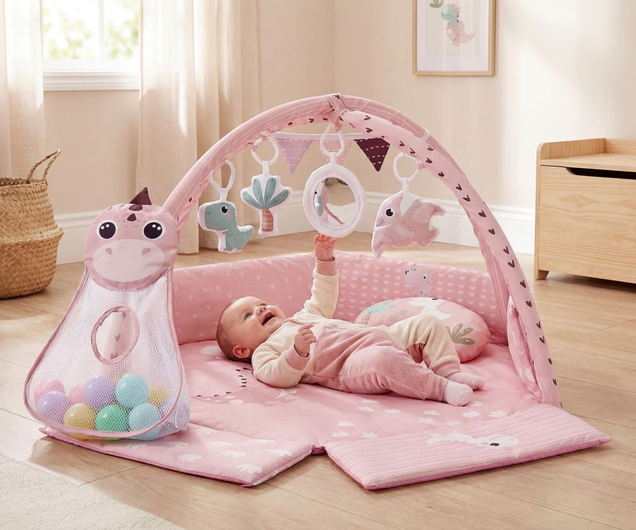 MILLY MALLY TinyMini CC9881 Dino Pink lavinantis kilimėlis – kūdikių prekė