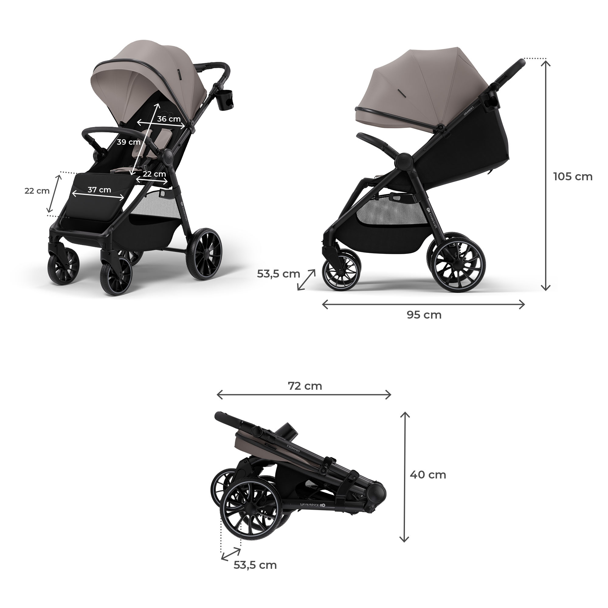 KINDERKRAFT GRANDE 2 vežimėlis smėlio smėlio spalvos - Image 5