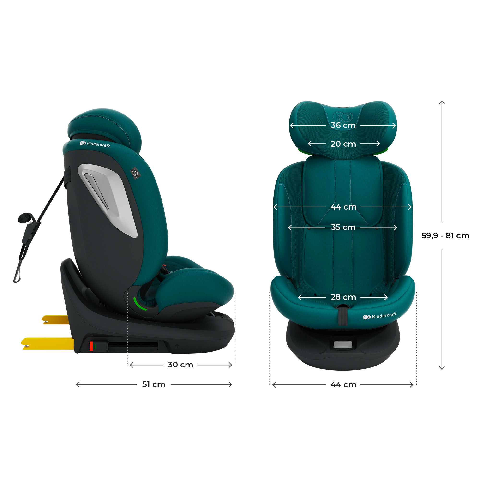 KINDERKRAFT I-GROW 2 PLUS i-Size autokėdutė žalia - Image 6