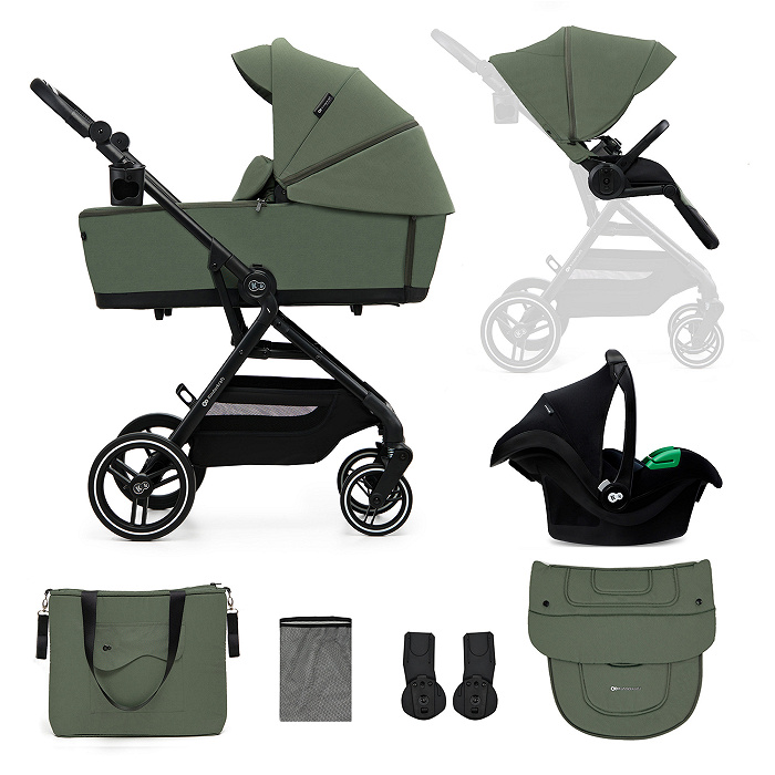 KINDERKRAFT 3in1 daugiafunkcis vežimėlis YOXI Mink Pro Mystic Green – kūdikių prekė