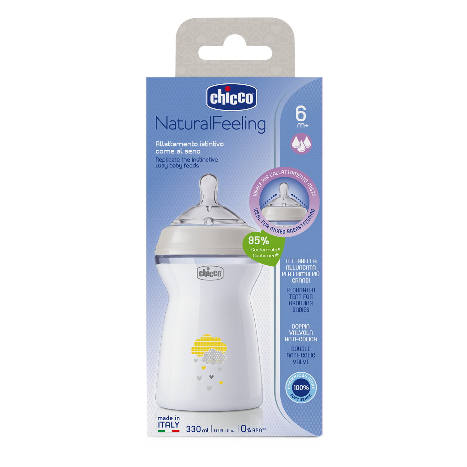 CHICCO NF plastikinis butelis 6m+ 330ml neutralus - Image 5