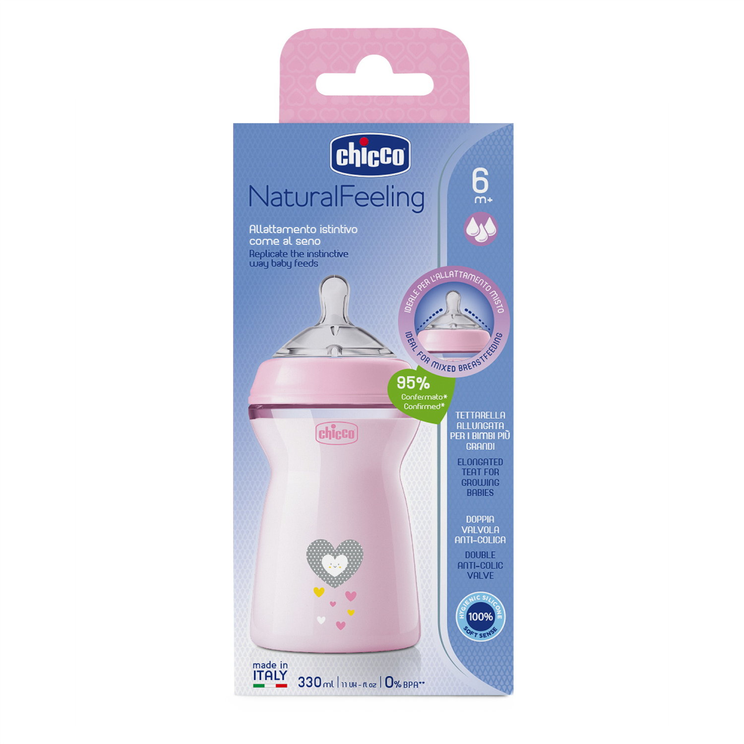CHICCO NF plastikinis butelis 6m+ 330ml mergina - Image 6