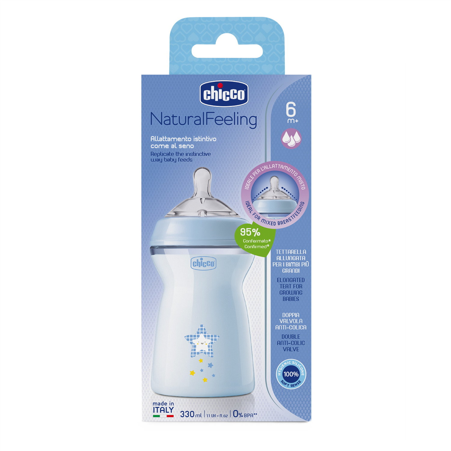 CHICCO NF plastikinis butelis 6m+ 330ml berniukas - Image 5