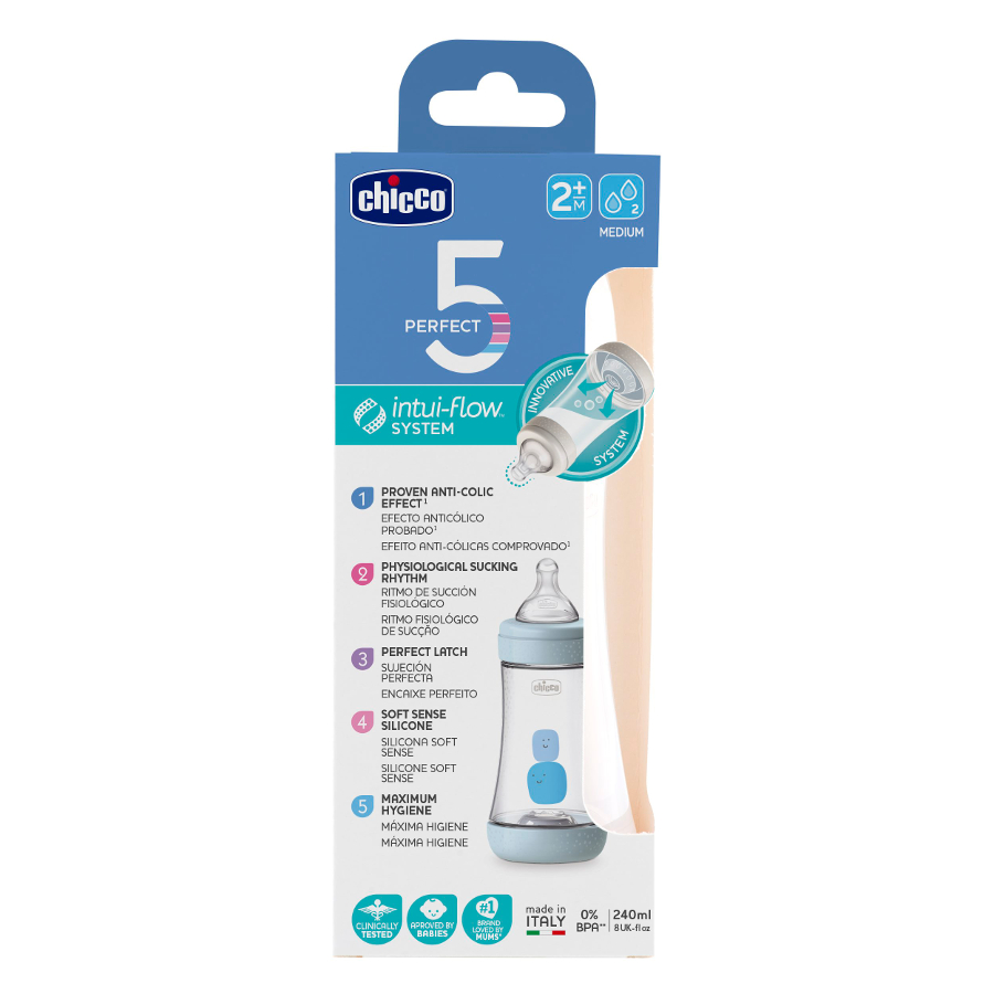 CHICCO PERFECT5 buteliukas 240 ml 4m+ berniukas* – kūdikių prekė