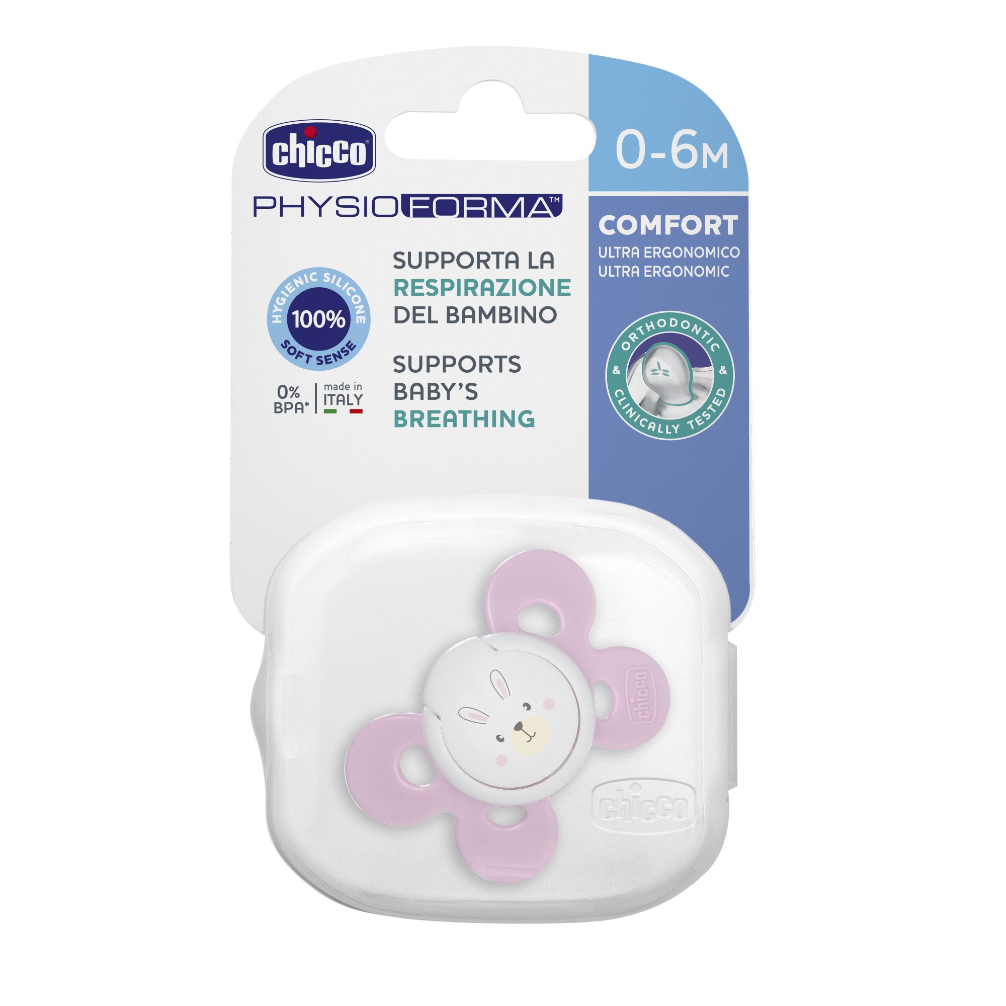 CHICCO PH COMFORT čiulptukas silikonas 0-6m + 1 vnt – kūdikių prekė