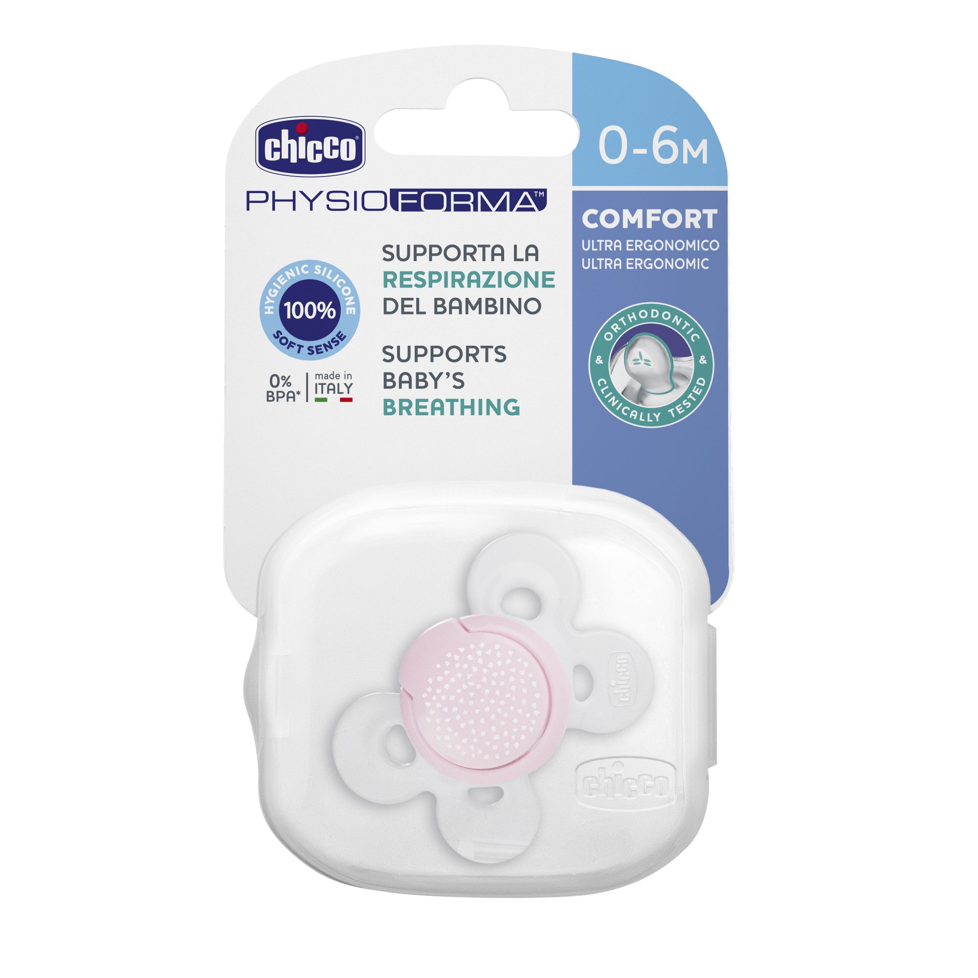 CHICCO PH COMFORT čiulptukas silikonas 0-6m + 1 vnt – kūdikių prekė