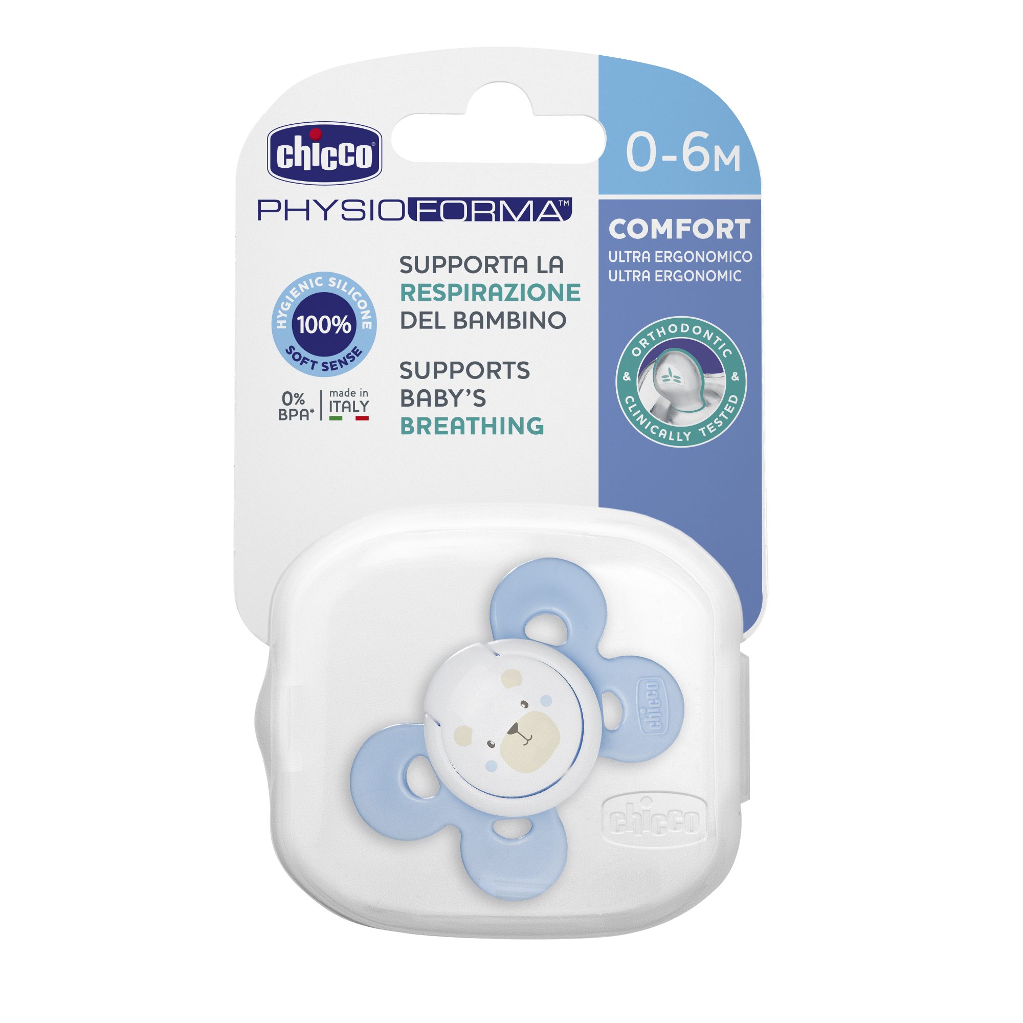 CHICCO PH COMFORT čiulptukas silikonas 0-6m + 1 vnt. – kūdikių prekė