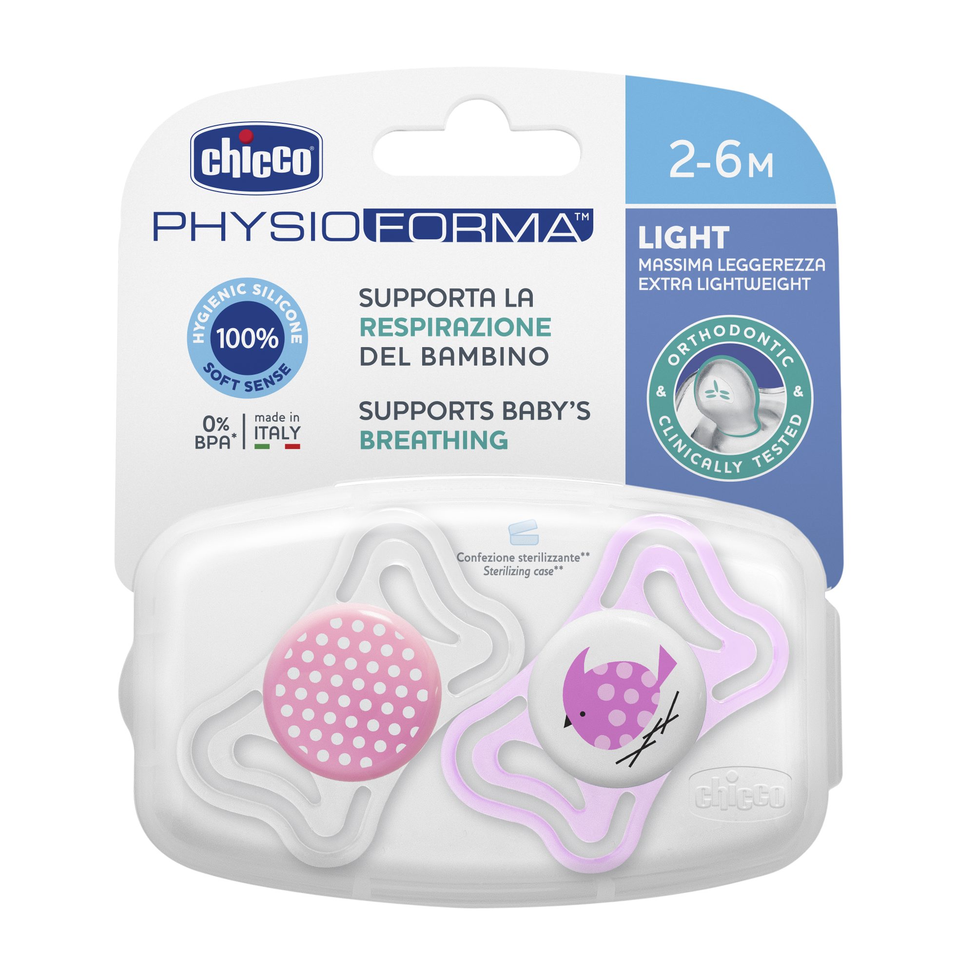 CHICCO PHYSIO LIGHT čiulptukas silikoninis 2-6m + 2 vnt* - Image 2