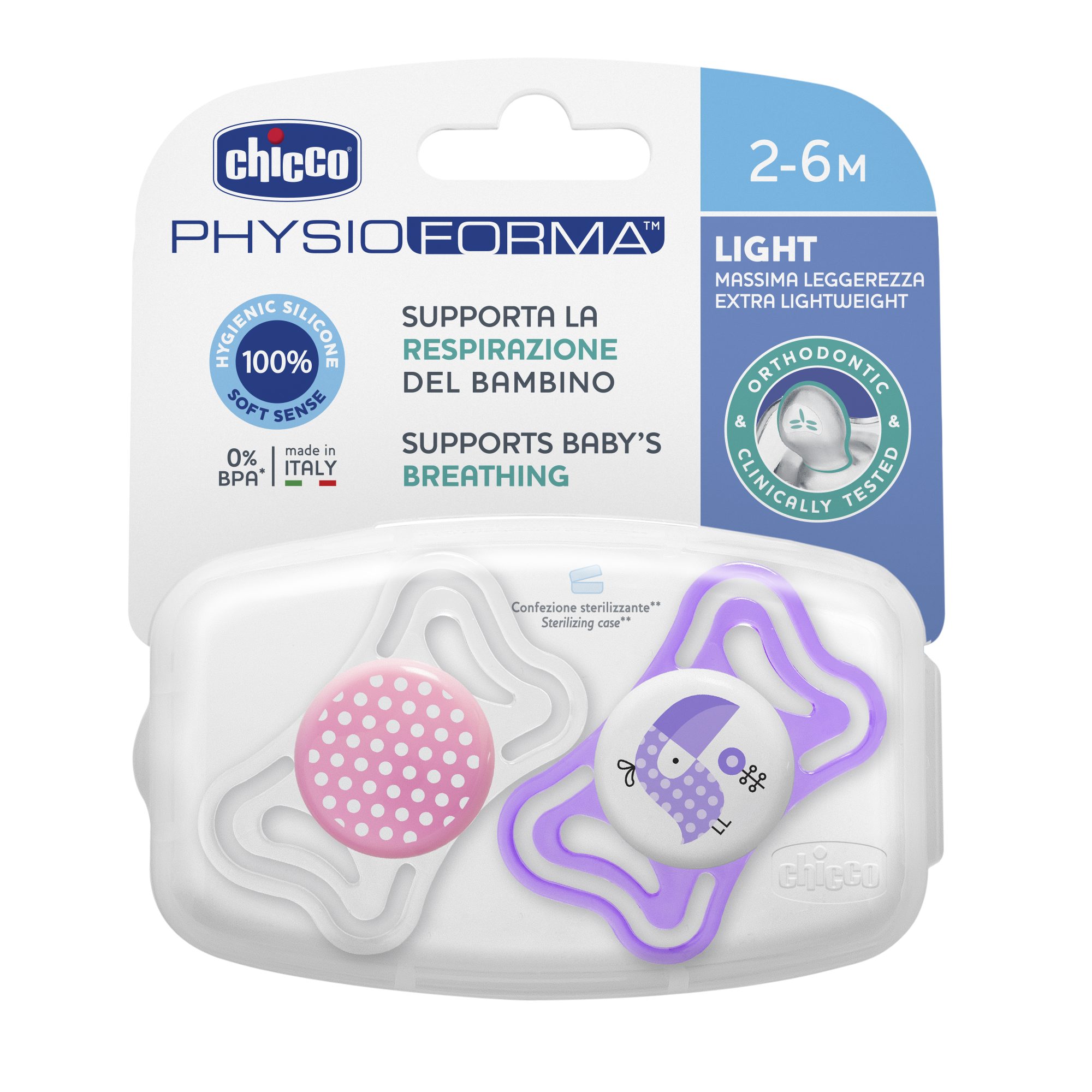 CHICCO PHYSIO LIGHT čiulptukas silikoninis 2-6m + 2 vnt* - Image 3