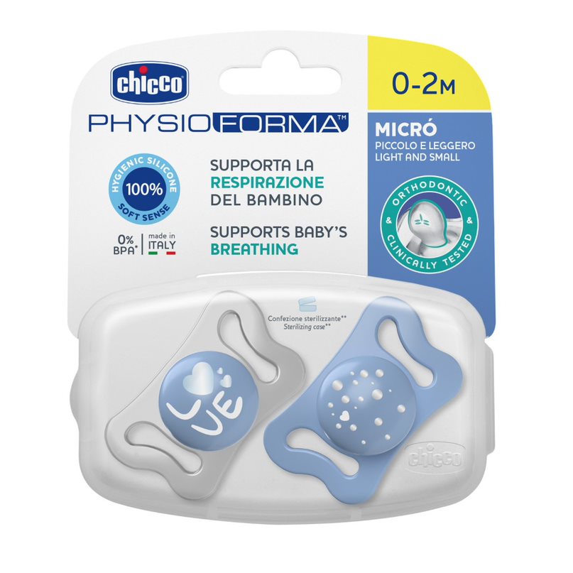 CHICCO Čiulptukas MICRO blue sil 0-2m 2 vnt.