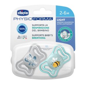 CHICCO PHYSIO LIGHT čiulptukas 2-6M sil 2 vnt mėlynas