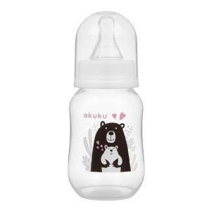 AKUKU buteliukas 125 ml baltas juodas meškiukas