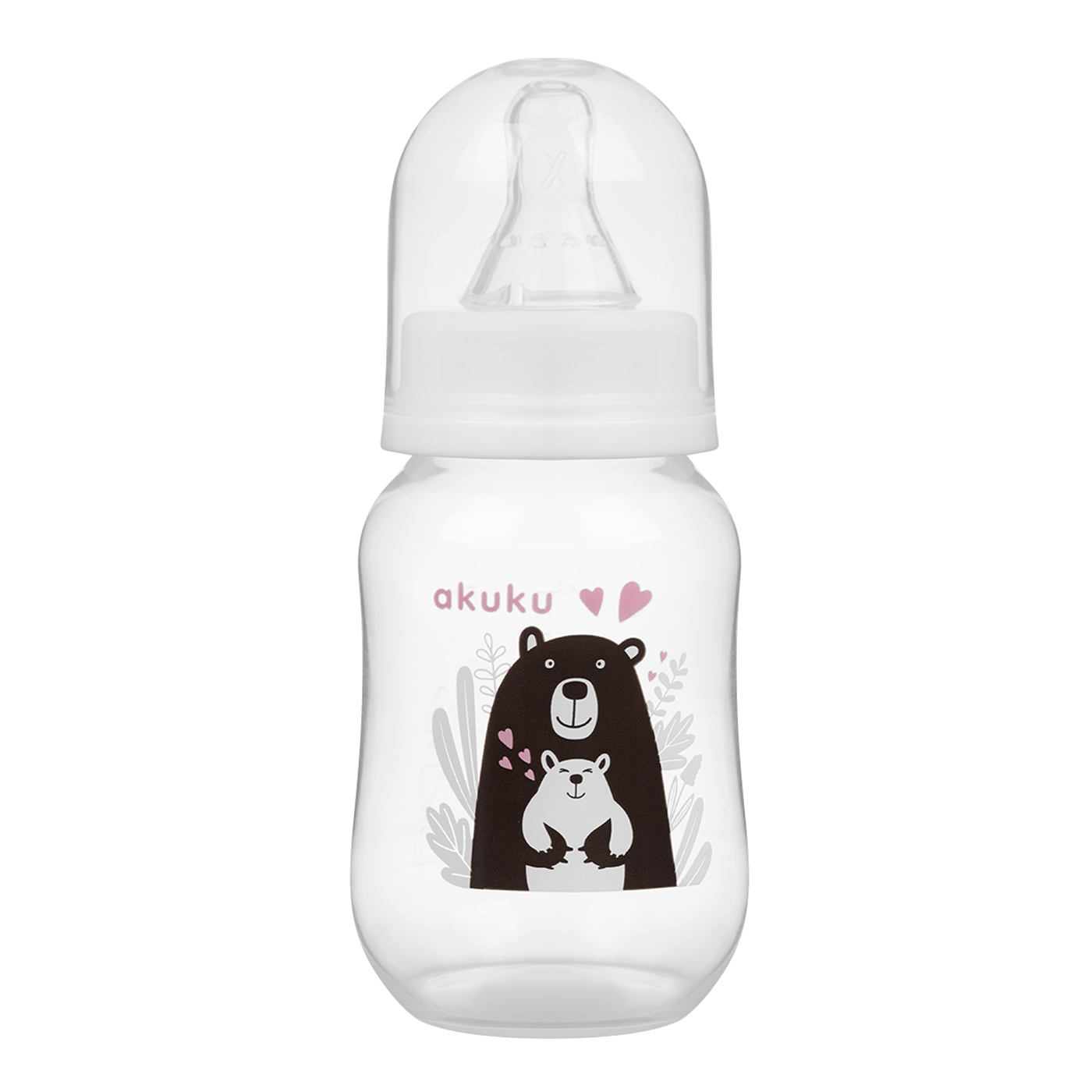 AKUKU buteliukas 125 ml baltas juodas meškiukas