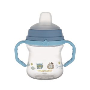 CANPOL puodelis su silikoniniu snapeliu FirstCup 150ml BONJOUR mėlynas